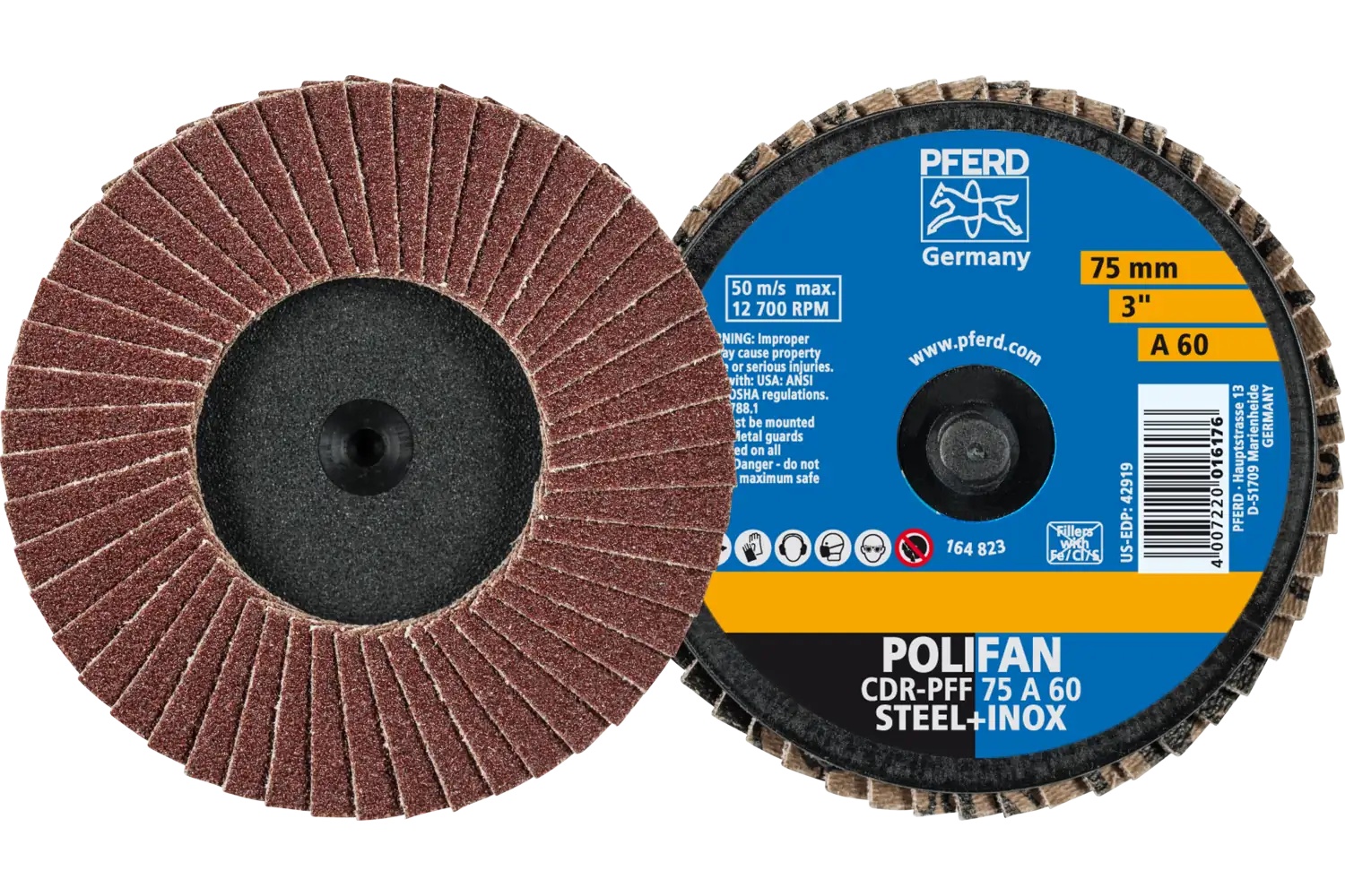 Picture of Pferd Mini Flap Disc, 3" Dia, Type CDR, 60 Grit, Flat, Aluminum oxide
